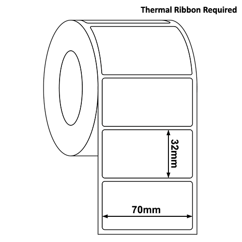 70mm x 32mm White PET Thermal Transfer Label Roll (1,000/Roll)