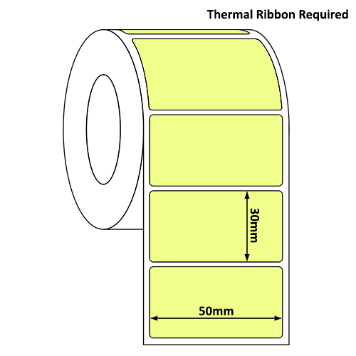 50mm x 30mm Pastel Yellow Thermal Transfer Label Roll (1,000/Roll)